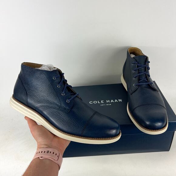 Cole Haan Grand Ankle Chukka Boots Men's 11.5 Blue Leather Lace Up Shoes C23717 - Picture 1 of 9